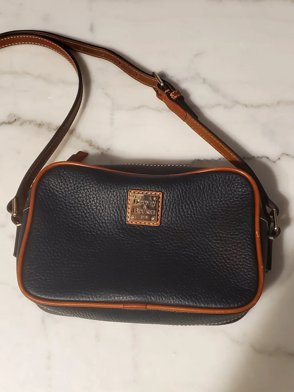 Dooney & Bourke Black Pebbled Leather Crossbody with Brown Trim
